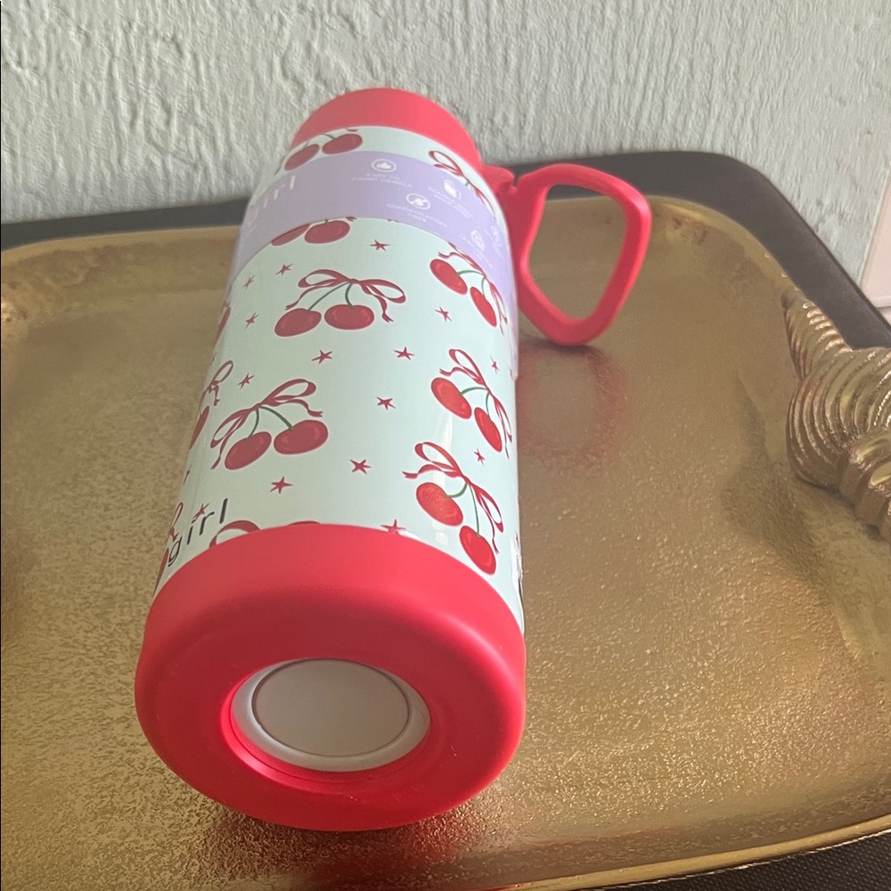 #1437**Madden Girl Cherry Print Bottle - Light Blue & Red - Picture 5 of 12